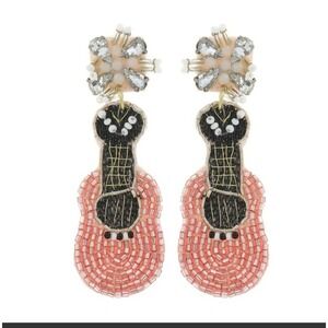 New! Pink Guitar Beaded Earrings